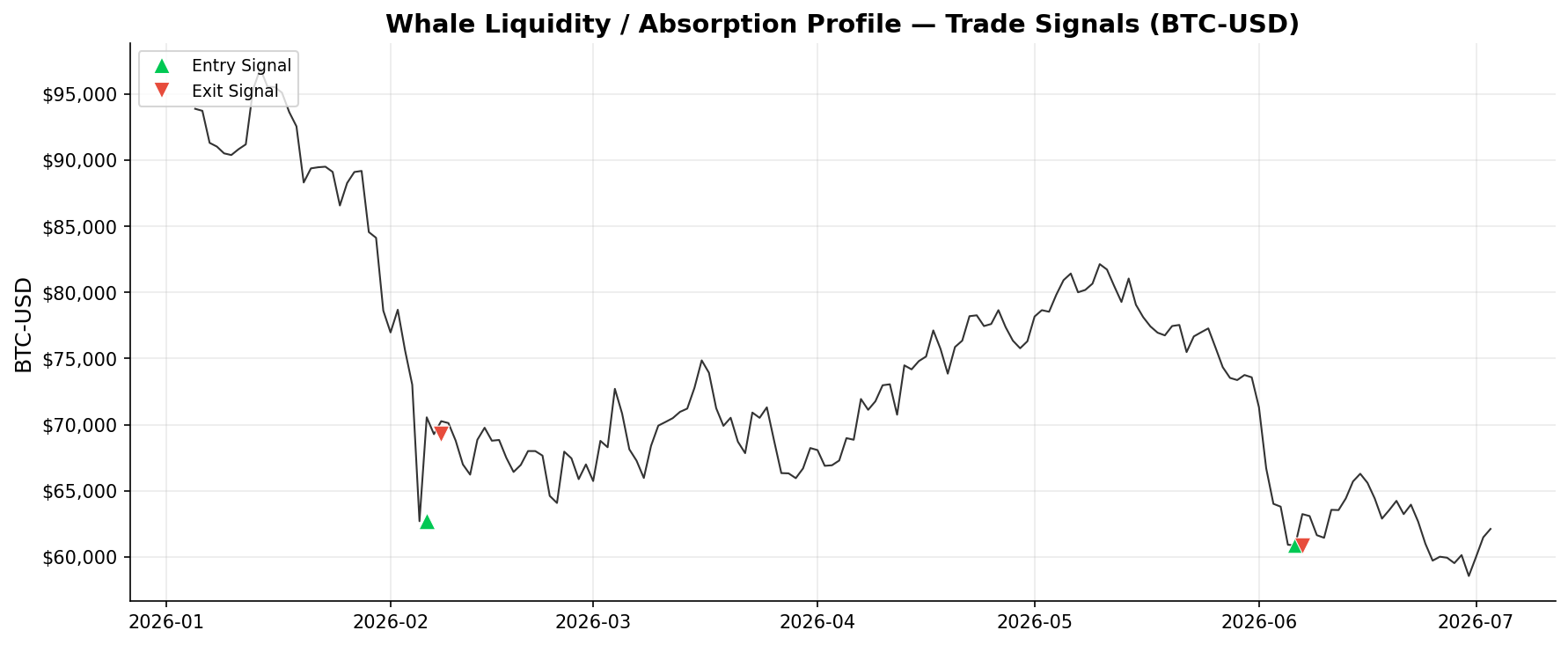 Whale Liquidity / Absorption Profile — Trade Signals on BTC-USD